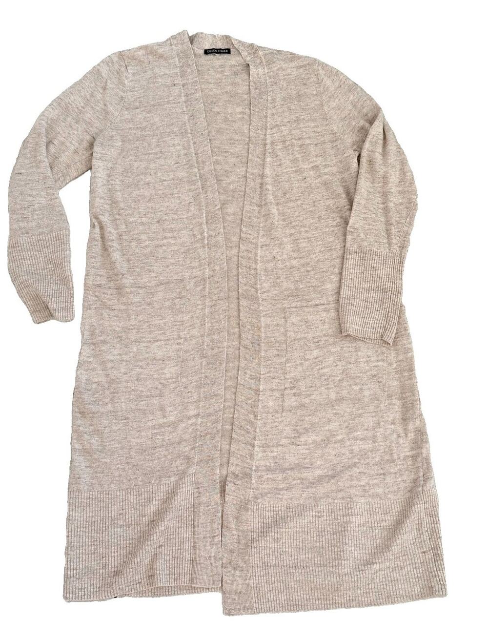 Eileen Fisher 100% Organic Linen Melange Long Cardigan Sweater Womens S Capsule